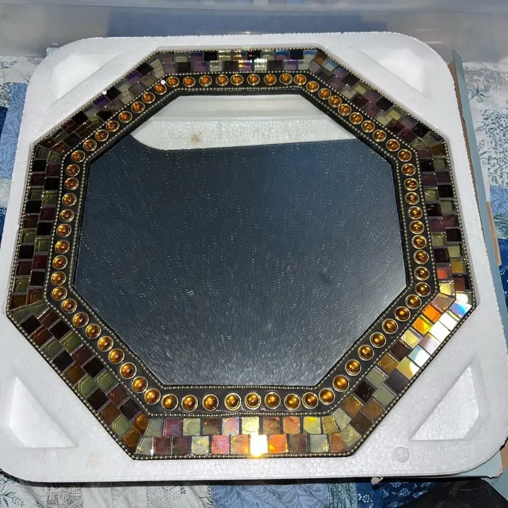 NIB! PartyLite GLOBAL FUSION Mirror Candle Tray P9713 Mosaic Tile Glass - Picture 3 of 4